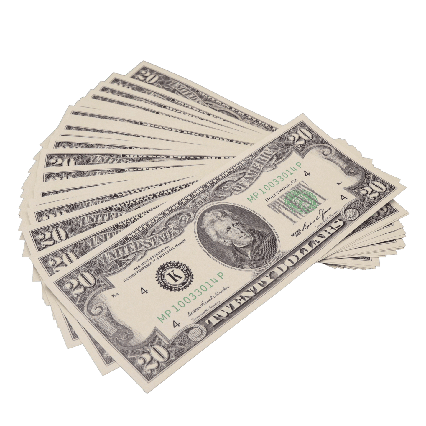 25x $20 Bills - $500 - 1990s Series Full Print Prop Money - PropMoney.com