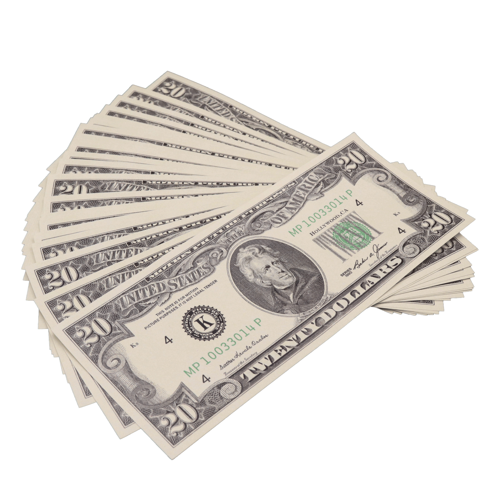 25x $20 Bills - $500 - 1990s Series Full Print Prop Money - PropMoney.com